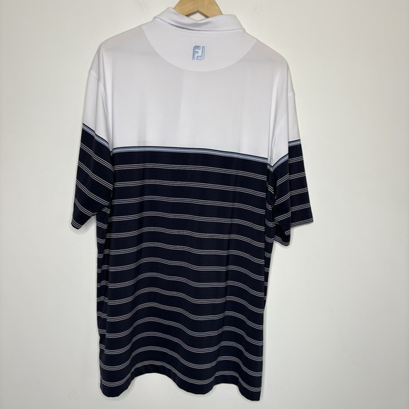 FootJoy Polo Shirt Mens 2XL White Blue Striped Collar Golf Performance Stretch - Picture 4 of 7